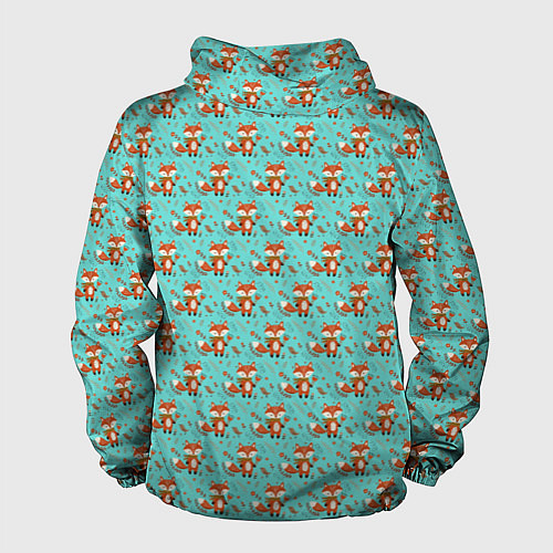 Мужская ветровка Лисица среди листьев и цветов паттерн / 3D-Белый – фото 2