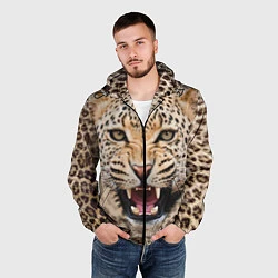 Ветровка с капюшоном мужская Взгляд леопарда, цвет: 3D-черный — фото 2
