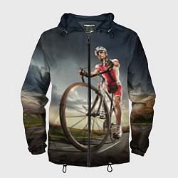 Ветровка с капюшоном мужская Велогонщик, цвет: 3D-черный