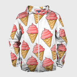 Ветровка с капюшоном мужская Мороженки, цвет: 3D-белый
