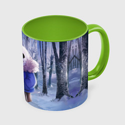 Кружка 3D Winter forest & Sans, цвет: 3D-белый + светло-зеленый