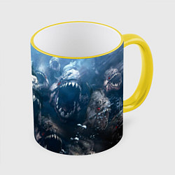 Кружка 3D Голодные пираньи, цвет: 3D-желтый кант