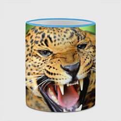 Кружка 3D Свирепый леопард, цвет: 3D-небесно-голубой кант — фото 2
