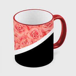 Кружка 3D Розовые розы, цвет: 3D-красный кант