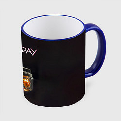 Кружка 3D Green Day магнитофон в огне, цвет: 3D-синий кант