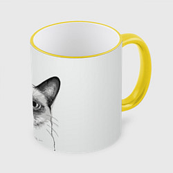 Кружка 3D David Bowie: Grumpy cat, цвет: 3D-желтый кант