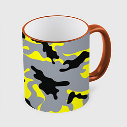 Кружка 3D Yellow & Grey Camouflage, цвет: 3D-оранжевый кант