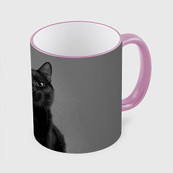 Кружка 3D Черный котик, цвет: 3D-розовый кант