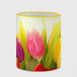 Кружка 3D Цветущие тюльпаны, цвет: 3D-желтый кант — фото 2