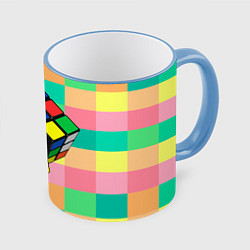 Кружка 3D Кубик Рубика, цвет: 3D-небесно-голубой кант