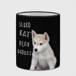 Кружка 3D Sleep Eat Play Repeat Хаски щенок, цвет: 3D-черный кант — фото 2