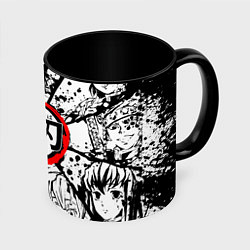 Кружка 3D Kimetsu no yaiba чернобелый аниме коллаж, цвет: 3D-белый + черный