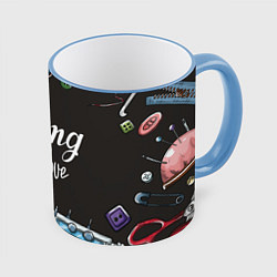 Кружка 3D Сшито с любовью, цвет: 3D-небесно-голубой кант