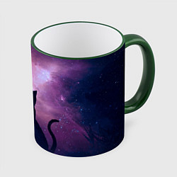 Кружка 3D Кошка играет с бабочкой, цвет: 3D-зеленый кант