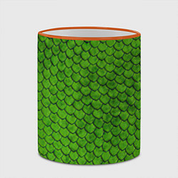 Кружка 3D Зелёная чешуя, цвет: 3D-оранжевый кант — фото 2