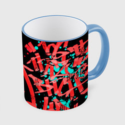 Кружка 3D Японские надписи, цвет: 3D-небесно-голубой кант