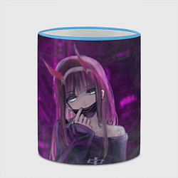 Кружка 3D Zero Two in mask, цвет: 3D-небесно-голубой кант — фото 2