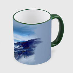 Кружка 3D Серо-голубые горы, цвет: 3D-зеленый кант