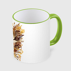 Кружка 3D Лисичка спит в листьях, цвет: 3D-светло-зеленый кант