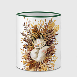 Кружка 3D Лисичка спит в листьях, цвет: 3D-зеленый кант — фото 2
