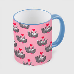 Кружка 3D Пиксельные котики, цвет: 3D-небесно-голубой кант