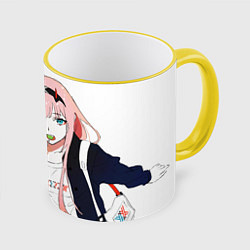 Кружка 3D Zero Two, Darling in the Franx, цвет: 3D-желтый кант