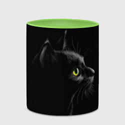 Кружка 3D Черный кот, цвет: 3D-белый + светло-зеленый — фото 2