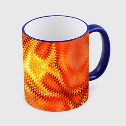 Кружка 3D Желто-оранжевая абстракция, цвет: 3D-синий кант