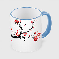 Кружка 3D САКУРА ЦВЕТЁТ И БЛАГАУХАЕТ, цвет: 3D-небесно-голубой кант