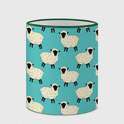 Кружка 3D Овечки паттерн на бирюзовом, цвет: 3D-зеленый кант — фото 2