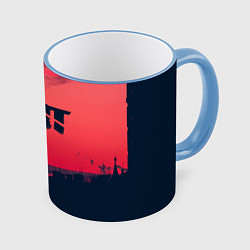 Кружка 3D ГРОТ ЛОГО НА ФОНЕ ЗАКАТА, цвет: 3D-небесно-голубой кант