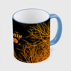 Кружка 3D HALLOWEEN FOREST BATS ЛЕТУЧИЕ МЫШИ В ЛЕСУ ХЕЛЛОУИН, цвет: 3D-небесно-голубой кант