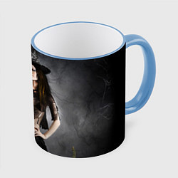 Кружка 3D Милая ведьма с метлой, цвет: 3D-небесно-голубой кант