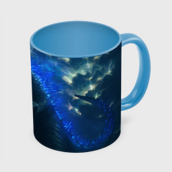 Кружка 3D ГОДЗИЛЛА В МОРЕ, цвет: 3D-белый + небесно-голубой