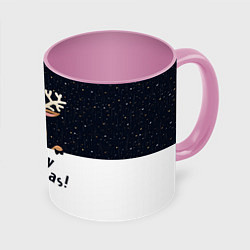 Кружка 3D Новогодний Оленёнок Рудольф, цвет: 3D-белый + розовый