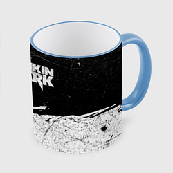 Кружка 3D Линкин Парк Лого Рок ЧБ Linkin Park Rock, цвет: 3D-небесно-голубой кант