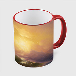 Кружка 3D Шторм в море девятый вал, цвет: 3D-красный кант