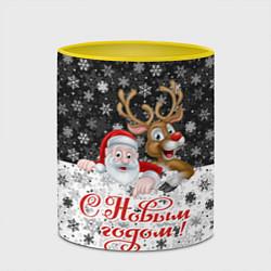 Кружка 3D С Новым Годом дед мороз и олень, цвет: 3D-белый + желтый — фото 2