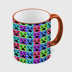 Кружка 3D МАЙНКРАФТ MINECRAFT ЦВЕТНЫЕ КРИПЕРЫ, цвет: 3D-оранжевый кант