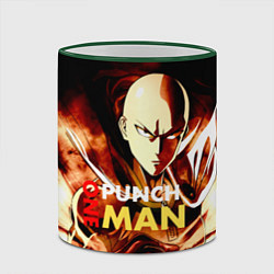 Кружка 3D Огненный Сайтама One Punch-Man, цвет: 3D-зеленый кант — фото 2