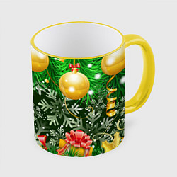 Кружка 3D Новогоднее Настроение Елка, цвет: 3D-желтый кант