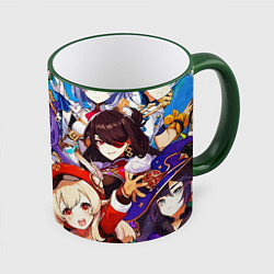 Кружка 3D ГЕРОИ ИГРЫ GENSHIN IMPACT, цвет: 3D-зеленый кант