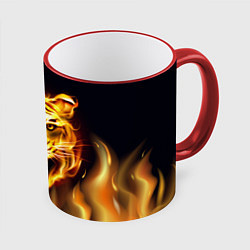 Кружка 3D Тигр В Пламени, цвет: 3D-красный кант