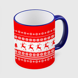 Кружка 3D КРАСНО-БЕЛЫЙ СВИТЕР С ОЛЕНЯМИ, цвет: 3D-синий кант