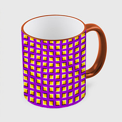Кружка 3D Фиолетовый Фон с Желтыми Квадратами Иллюзия Движен, цвет: 3D-оранжевый кант