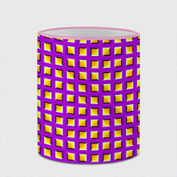Кружка 3D Фиолетовый Фон с Желтыми Квадратами Иллюзия Движен, цвет: 3D-розовый кант — фото 2