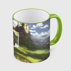 Кружка 3D Ван-Пис One Piece, Зоро Ророноа Zoro Roronoa, цвет: 3D-светло-зеленый кант