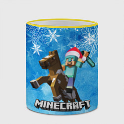 Кружка 3D НОВЫЙ ГОД В МАЙНКРАФТ, СНЕЖИНКИ, 2022, цвет: 3D-желтый кант — фото 2