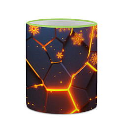 Кружка 3D НОВОГОДНИЕ ОГНЕННЫЕ 3D ПЛИТЫ FIRE NEON HEXAGON, цвет: 3D-светло-зеленый кант — фото 2