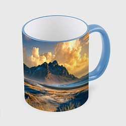 Кружка 3D Красивый горный пейзаж, цвет: 3D-небесно-голубой кант